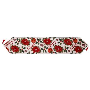 Napron Decorativ pentru Masa, Flippy, Model Flori, Tematica Craciun, 35 x 180 cm, Rosu