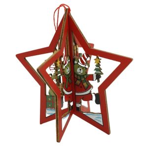 Ornament de brad stea, Flippy, multicolor, lemn, 10.5x9.5 cm