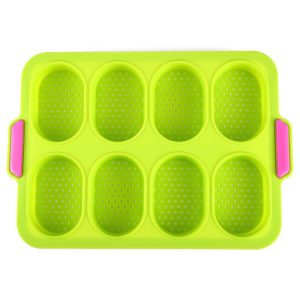Forme de Silicon pentru Copt, Flippy, 8 Forme Ovale, pentru Paine si Prajituri, 34.5 x 23.8 x 2.5 cm, Verde/Roz