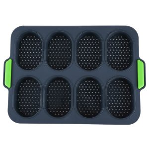 Forme de Silicon pentru Copt, Flippy, 8 Forme Ovale, pentru Paine si Prajituri, 34.5 x 23.8 x 2.5 cm, Negru/Verde