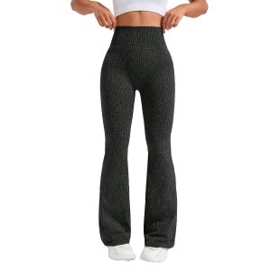 Pantaloni Sport de Dama, Flippy, pentru Yoga, Talie Inalta, Evazati, Tricotati, Negru, Marime XL