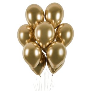 Set 10 Baloane din Latex Chrome, Flippy, Model Party, 13 cm, Gold, 1 g