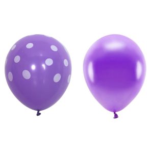 Set 10 Baloane din Latex, Flippy, Model Party cu Buline si Simple, 30 cm, Mov, 2.8 g