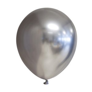 Set 12 Baloane, Flippy, din Latex Chrome, 25 cm, Argintiu
