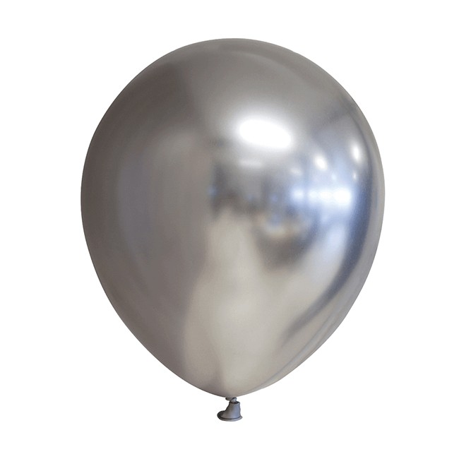 Set 12 Baloane, Flippy, din Latex Chrome, 25 cm, Argintiu