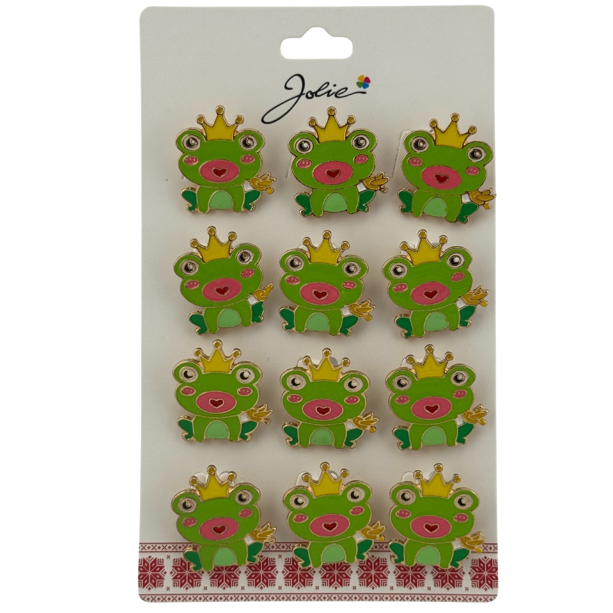 Set 12 Brose Martisor pentru Copii,, Jolie, Model Broscuta cu Coronita, Verde