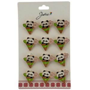 Set 12 Brose Martisor pentru Copii, Jolie, Model Urs Panda in Con de Inghetata, Multicolor