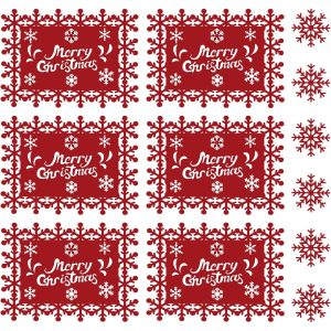 Set 12 Servete pentru Masa si Suporturi de Pahare/Tacamuri, Flippy, Scris Merry Christmas, 6 Servete 25x35 cm, 6 Suporturi de 10x10 cm, Rosu