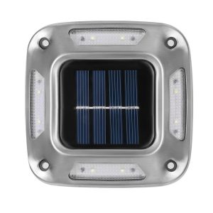 Set 4 Lampi Solare, Flippy, 8 LED-uri, IP65, din ABS+PC, 6-12 h Iluminare, Baterie 1.2 V 600 mAh, Montare pe Perete/Pamant, Lumina Alb Cald, 9 x 9 x 5.5 cm, Gri