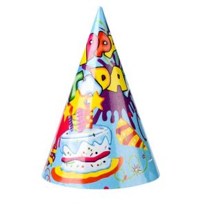 Set 6 Coifuri, Flippy, Petrecere Copii, din Carton, 20 x 13.5 cm, Model 5 Happy Birthday, Multicolor