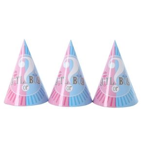 Set 6 Coifuri Gender Reveal, Flippy, Girl or Boy, din Carton, 20 x 14 cm, Roz/Albastru