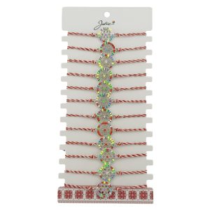 Bratara Martisor pentru Dama, Jolie, Model Floaricica in Cerc, Set 12 bucati, Pandativ Argintiu din Inox cu Elemente Multicolore, Snur Alb/Rosu