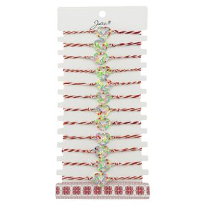 Bratara Martisor pentru Dama, Jolie, Model Fluturas in Inima, Set 12 bucati, Pandativ Argintiu din Inox cu Elemente Multicolore, Snur Alb/Rosu