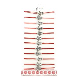 Bratara Martisor pentru Dama, Jolie, Model Broasca Testoasa, Set 12 bucati, Pandativ Argintiu din Inox cu Snur Rosu Ajustabil