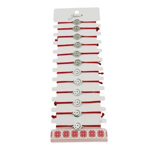 Bratara Martisor pentru Dama, Jolie, Model Luna in Cerc, Set 12 bucati, Pandativ Argintiu din Inox cu Snur Rosu Ajustabil