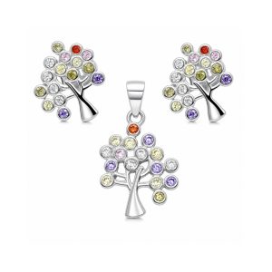 Set din Argint 925 Copac cu Pietre Colorate, 2.6 g