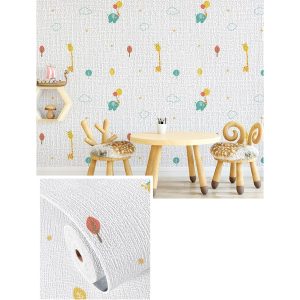 Rola Autoadeziva pentru Perete, Flippy, din Panza, 10 m, Rezistenta la Umezeala, 2.5 mm Grosime, Model Girafa si Elefant, Multicolor