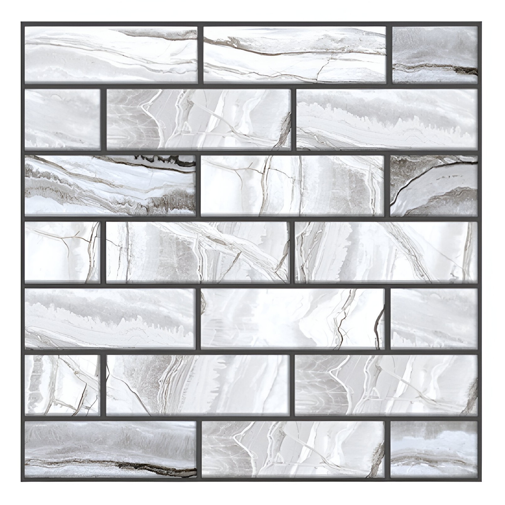 10 x Placi Tapet Autocolant 3D cu Imitatie de Marmura Dreptunghiulara, pentru Perete Bucatarie Sufragerie, Usor de Curatat, Rezistent la Apa, Autoadeziv, 30x30 cm, Gri