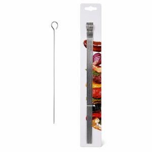 Set 6 Tepuse pentru Frigarui, Flippy, Rotunde, din Metal, pentru Gratar si BBQ, 30 cm, Argintiu