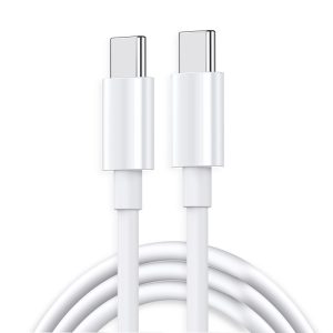 Cablu de Date pentru Telefon, Flippy, Cablu TYPE-C to TYPE-C Universal, Compatibil cu iOS si Android, Power Delivery 65W 130 cupru, 1 M, Simplu, Alb