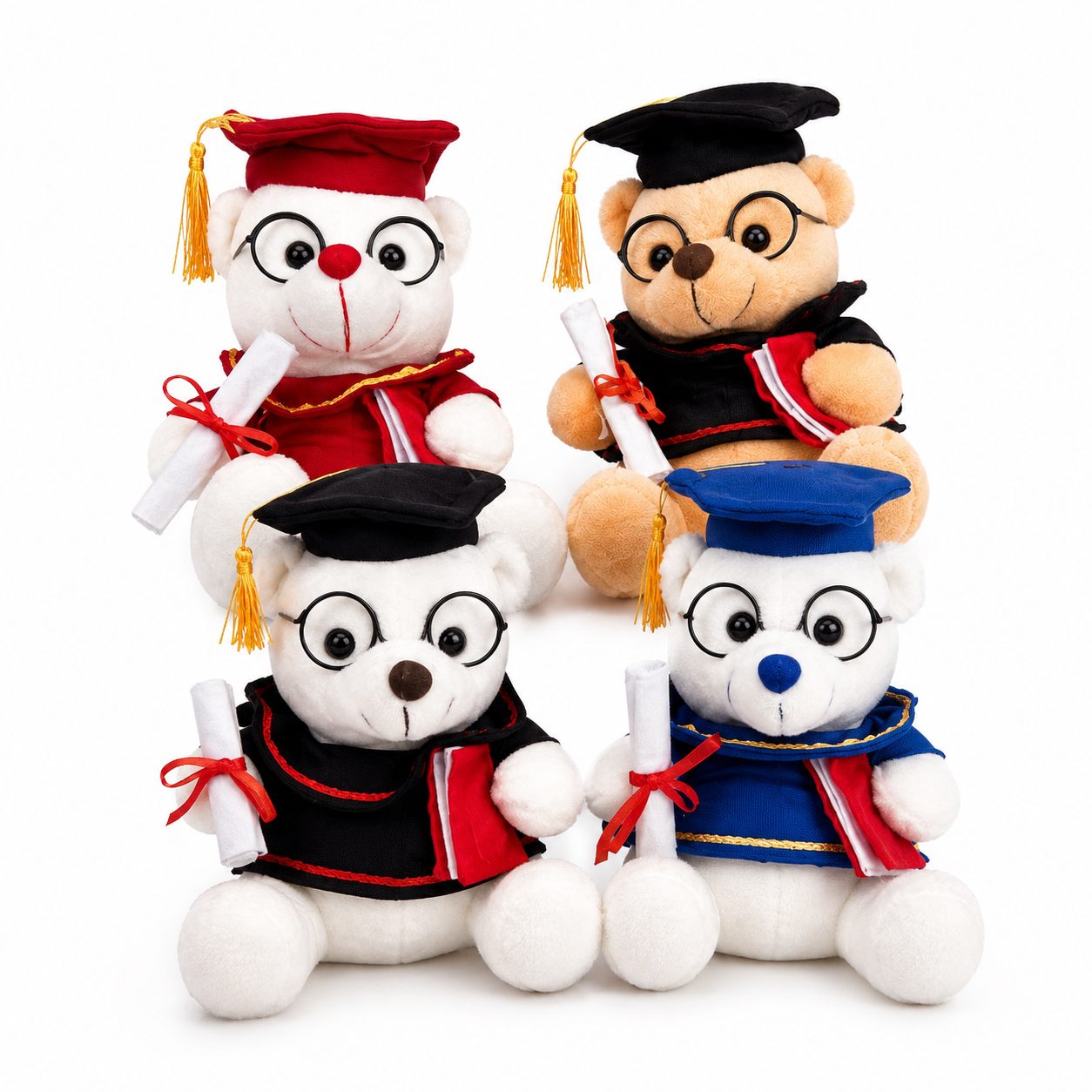 Ursulet de Plus Absolvent, Flippy, Jucarie Moale cu Toca, Ochelari si Diploma, Cadou pentru Absolvire, 30 cm, Multicolor