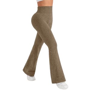 Pantaloni Sport de Dama, Flippy, pentru Yoga, Talie Inalta, Evazati, Tricotati, Khaki, Marime XL